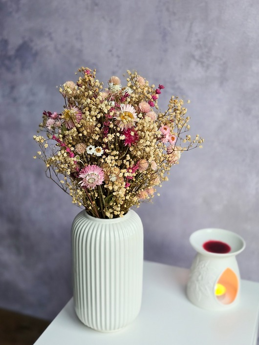 dodatki - różne Bukiet z gipsówki i suszonych kwiatów, Rustykalna dekoracja stołu