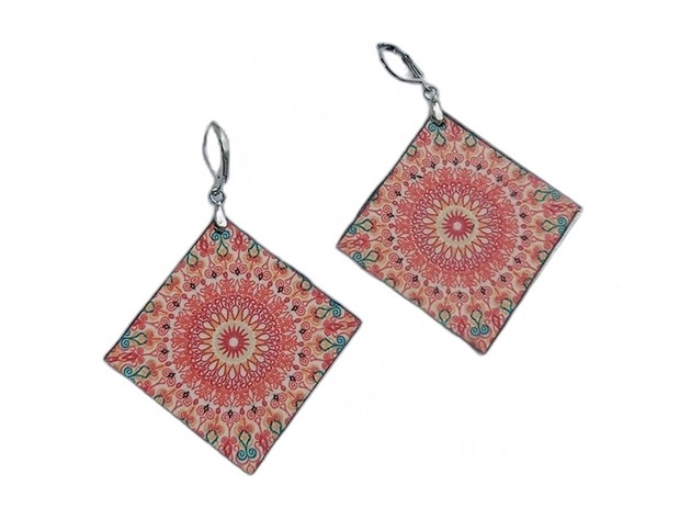 kolczyki drewniane Kolczyki romby mandala