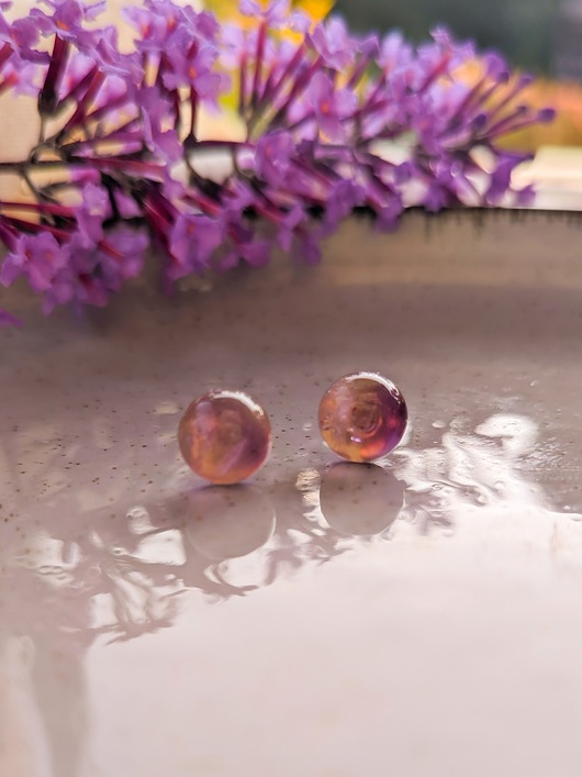 kolczyki z masy plastycznej Sztyfty ze stali chirurgicznej z kamieniami naturalnymi Ametyst, boho