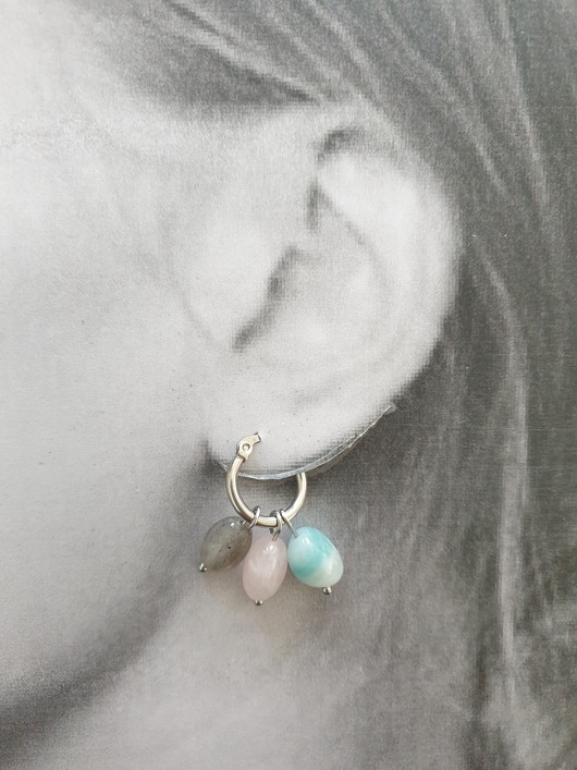 kolczyki z kamieniami Kolczyki TRIO kwarc różowy, labradoryt, amazonit