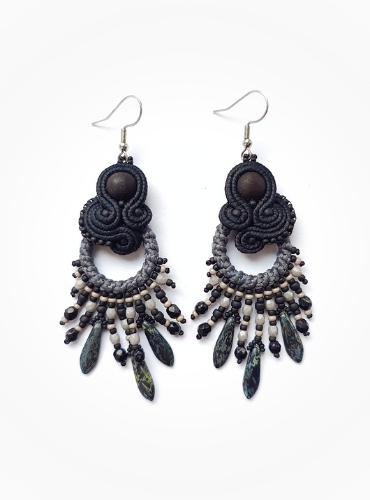 kolczyki soutache Czarno szare kolczyki sutasz boho