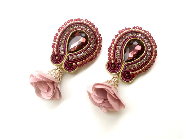 kolczyki soutache Sutaszowe kolczyki EVORA z kwiatami