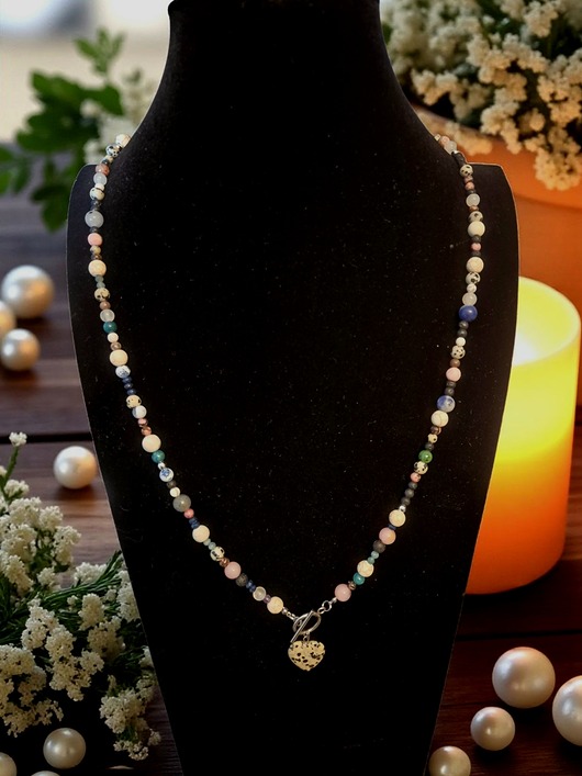 naszyjniki - inne Długi naszyjnik z naturalnych kamieni oryginalny styl