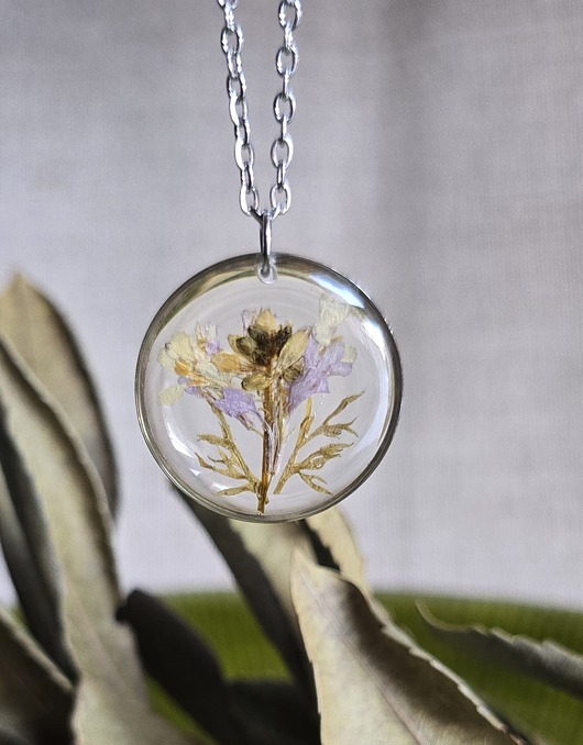 wisiory Wieczne kwiaty srebrny wisiorek dziki kwiat suszony prawdziwy