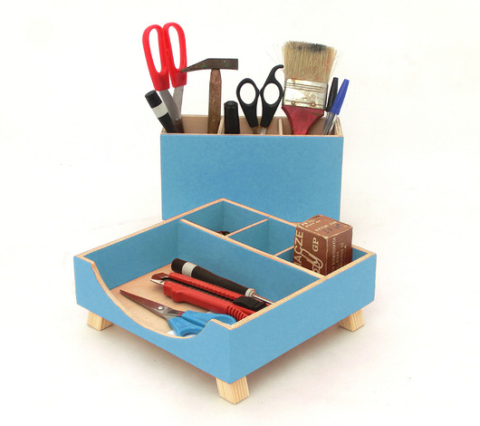 ORGANIZER - PRZYBORNIK NA BIURKO- turkusowy Clock Wood Studio