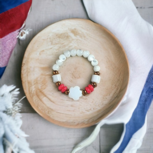 pierścionki elastyczne Pierścionek : summer :: muszla, koral, hematyt