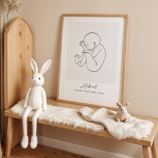 obrazy i plakaty do pokoju dziecięcego Metryczka Dziecka LineArt - personalizowany plakat z noworodkiem typ2