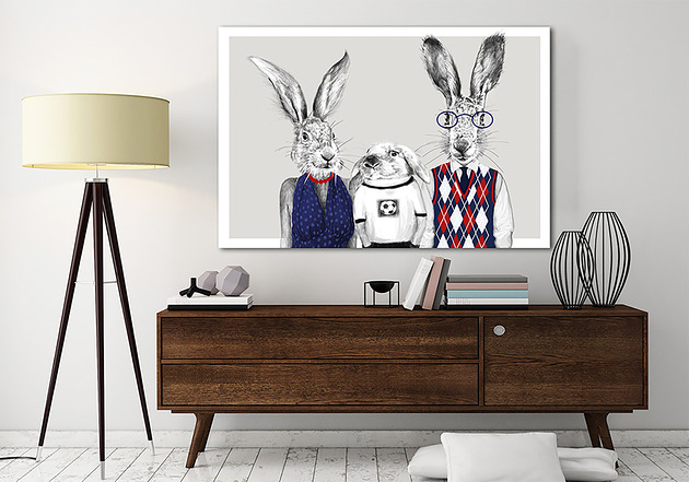 obrazy i plakaty do pokoju dziecięcego OBRAZ NA PŁÓTNIE -"Rodzina Królików" 120x80cm