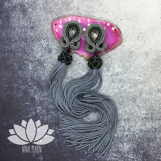 kolczyki soutache meduzy srebrne  - kolczyki sutasz