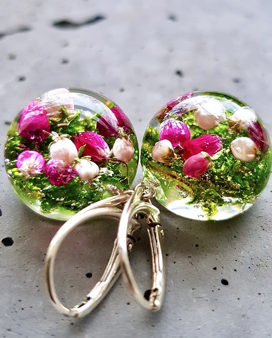 Kolczyki srebrne z mchem i wrzosem Grol Jewellery