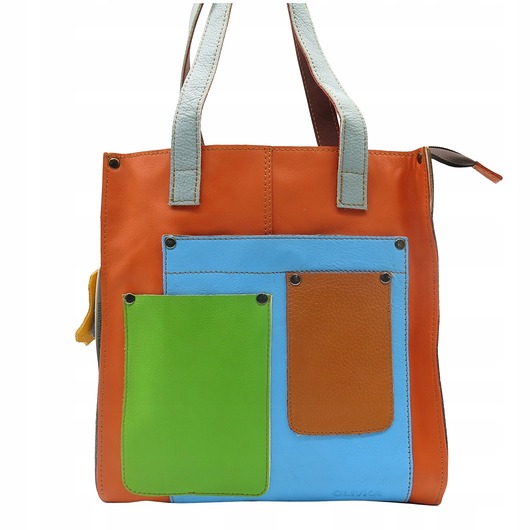 torby na ramię Torebka damska shopper, pojemna, skórzana ze skrawków kolorowa OLIVKA