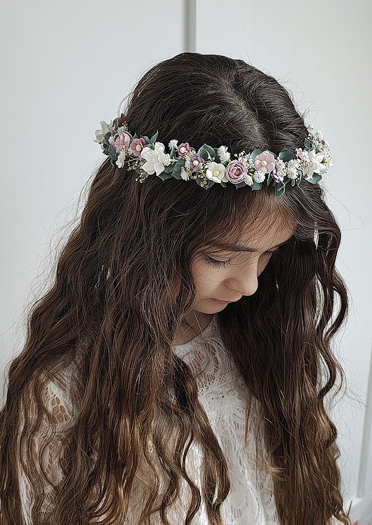 wianki komunijne Wianek komunijny dla dziewczynki biel,fiolet, zieleń.