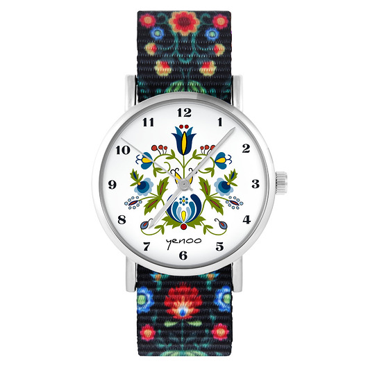 zegarki damskie Zegarek - Kaszubski - folk czarny, nylonowy