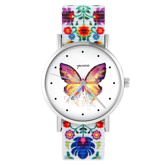 zegarki damskie Zegarek - Motyl - folk biały, nato