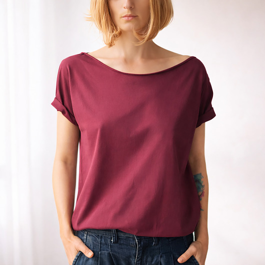 t-shirt damskie Zgaszony Bordo Oversize Bez Nadruku