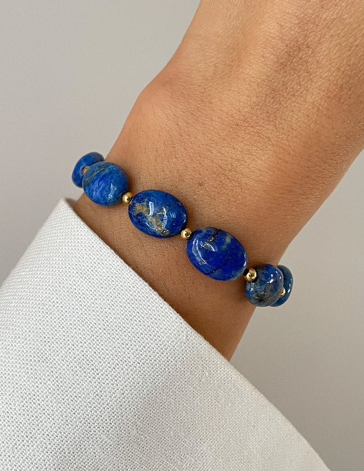 bransoletki z kamieni naturalnych Bransoletka na gumce z lapis lazuli z hematytem