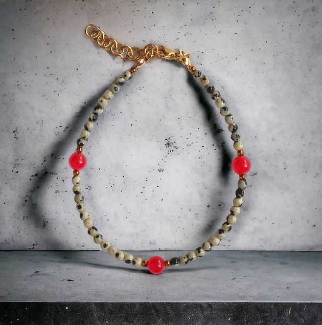 bransoletki z kamieni naturalnych NA NOGĘ :: red currant collection : bransoletka na kostkę : jaspis, jadeit