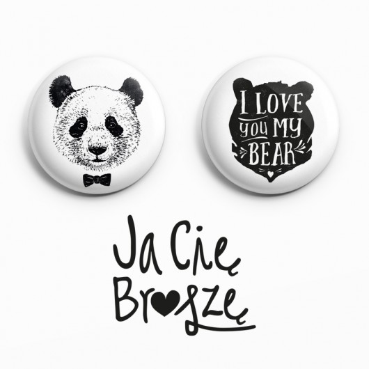 Panda z Misiem !- Zestaw dwóch przypinek Ja Cię Broszę