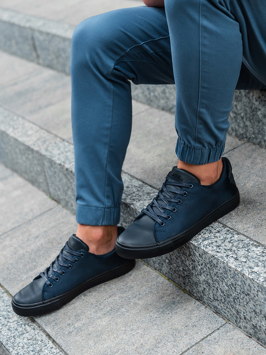 buty męskie Buty męskie sneakersy BASIC z łączonych materiałów - granatowe V2 T351