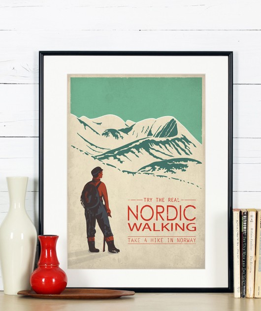 plakaty Travel poster, Norwegia, Skandynawia, Nordic walking