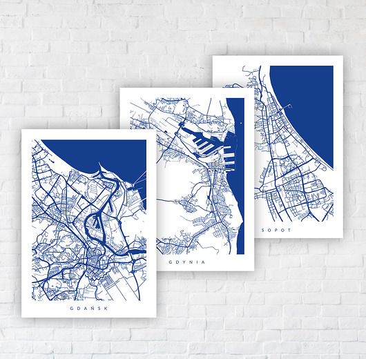 TRÓJMIASTO - trzy mapy  - galeria map PLAKATY GEOMETRYCZNE