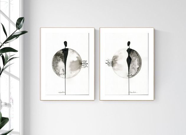 zestaw 2 grafik A4 wykonanych ręcznie, abstrakcja Krystyna Siwek Art