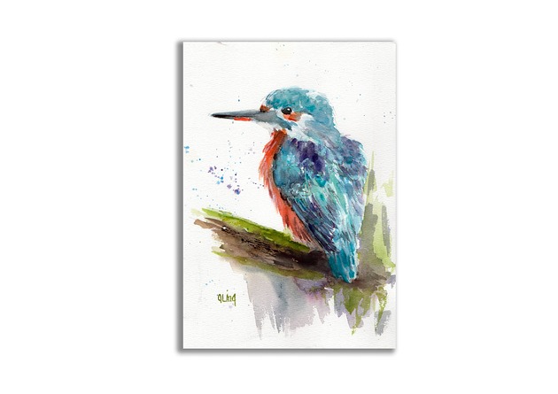 grafiki i ilustracje Akwarela ręcznie malowana "Zimorodek"
