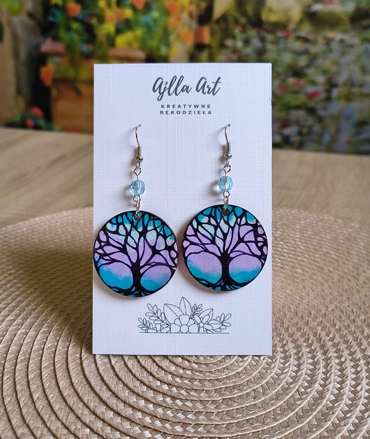 kolczyki drewniane Kolczyki boho malowane ręcznie Drzewo życia