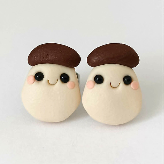 kolczyki z masy plastycznej Śmieszne Kolczyki Grzybki Borowiki Kawaii