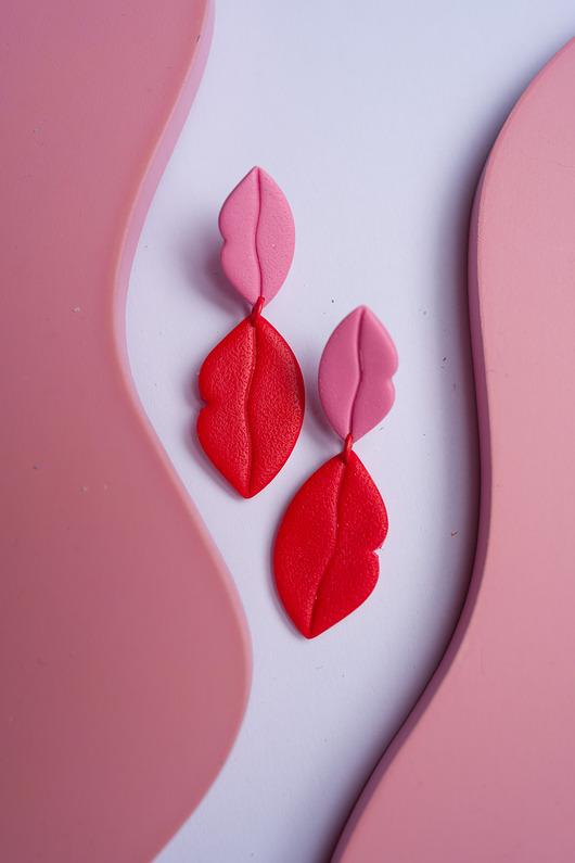 kolczyki z masy plastycznej Wiszące sztyfty usta dwukolorowe