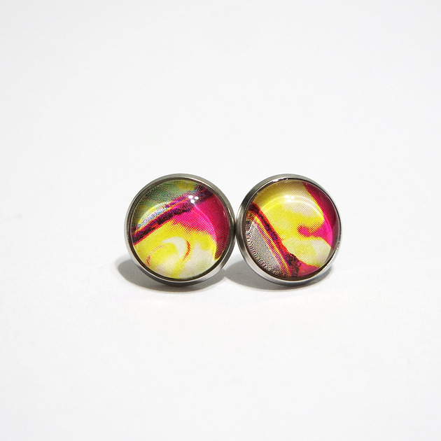 kolczyki szklane Kolczyki - Żółte, fuksja - stal
