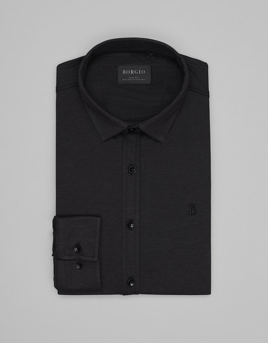 koszule męskie Koszula raguza 00498 długi rękaw czarny slim fit