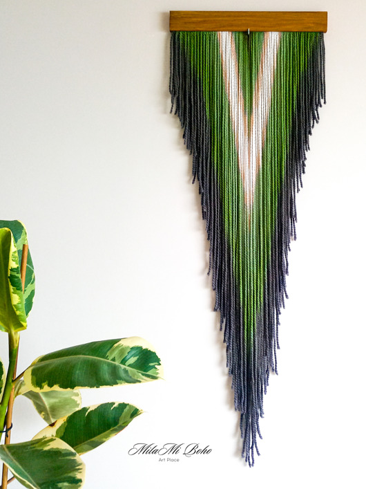 makramy Makrama. Dekoracja ścienna  z wełny. "Green flame"