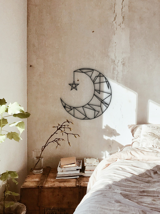 Ozdoby na ścianę Księżyc z gwiazdką - boho ozdoba 3d na ścianę