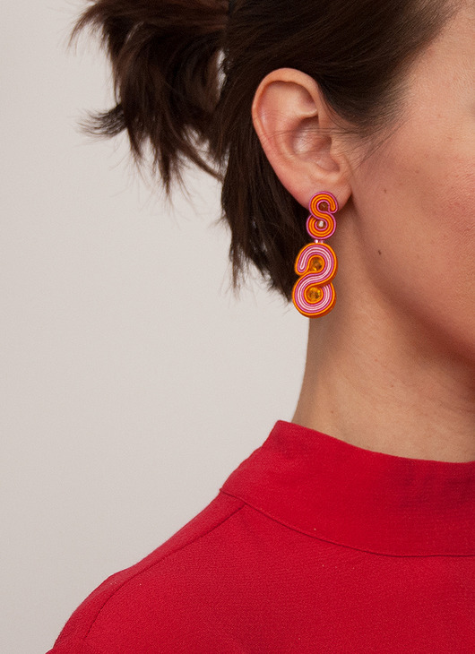 kolczyki soutache Pomarańczowe, różowe - kolczyki wakacyjne