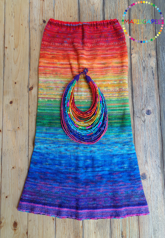 spódnice maxi UNIKAT "Happy Rainbow" spódnica maxi dziergana na drutach