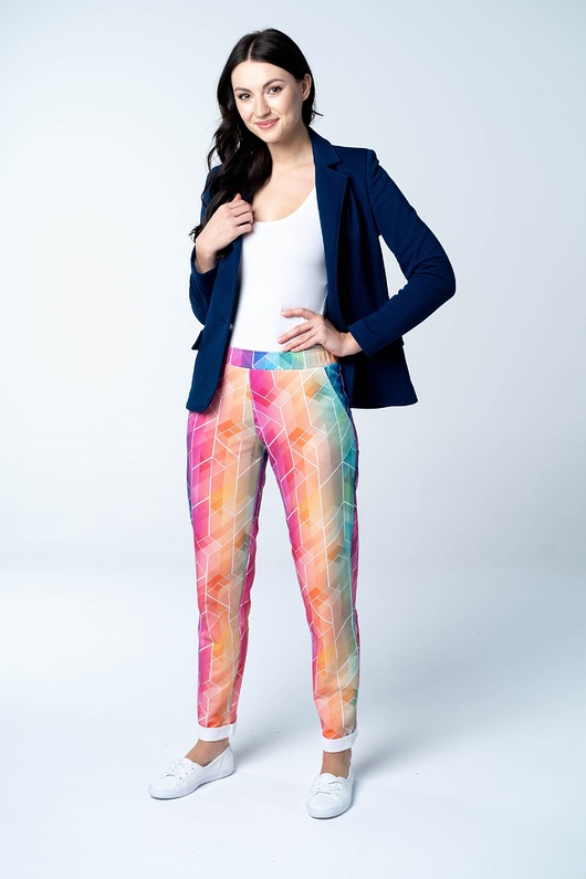 spodnie dresowe damskie Spodnie damskie Vibrant Rainbow proste wielokolorowe z dresówki
