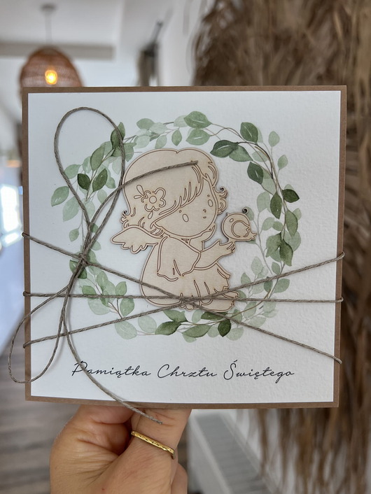 kartki, zaproszenia na chrzest Wyjątkowa kartka ręcznie robiona na chrzest święty