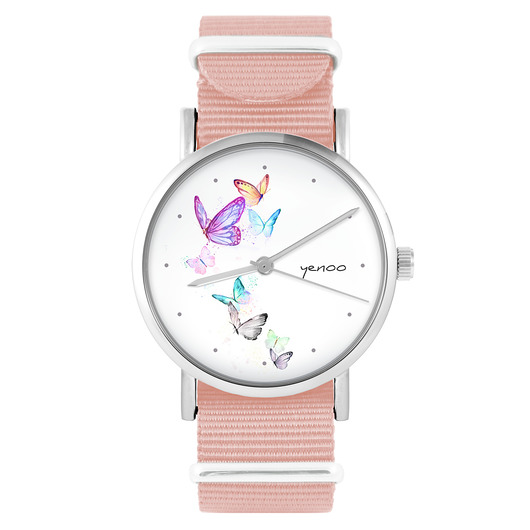 zegarki damskie Zegarek - Motyle, oznaczenia - brzoskwiniowy róż