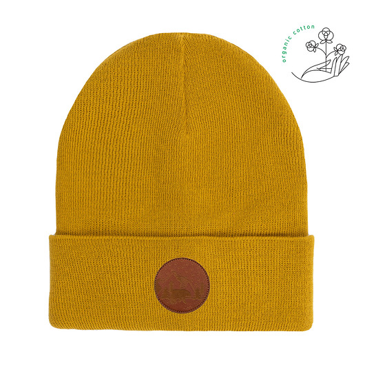 czapki i kapelusze męskie Czapka beanie z bawełny organicznej musztardowa