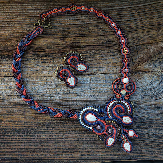 komplet biżuterii Jesienny komplet soutache  naszyjnik i kolczyki