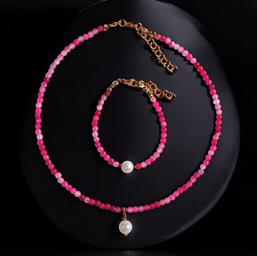 komplet biżuterii RAZEM TANIEJ! naszyjnik & bransoletka : fuchsia & pearl collection
