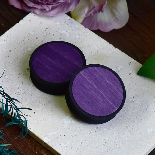 biżuteria różna Tunele do uszu 10-100mm / wypełnienie z drewna / fioletowe