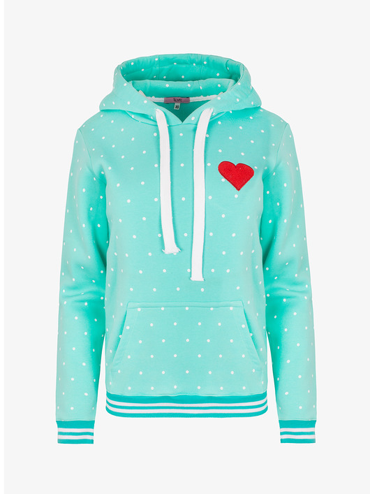 bluza z kapturem damska Miętowa bluza w białe kropki