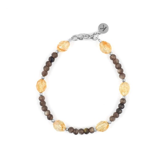 bransoletki z kamieni naturalnych Bransoletka z Kwarcu Dymnego i Kamienia bogactwa - wersja srebrna