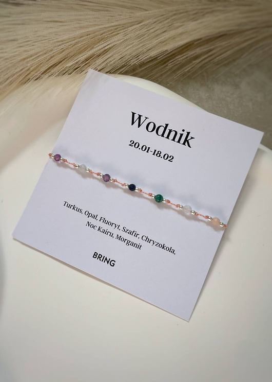 bransoletki z kamieni naturalnych Bransoletka znak zodiaku Wodnik srebrne kulki