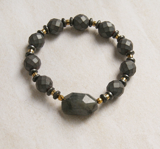 bransoletki z kamieni naturalnych UNIKAT - labradoryt, hematyt
