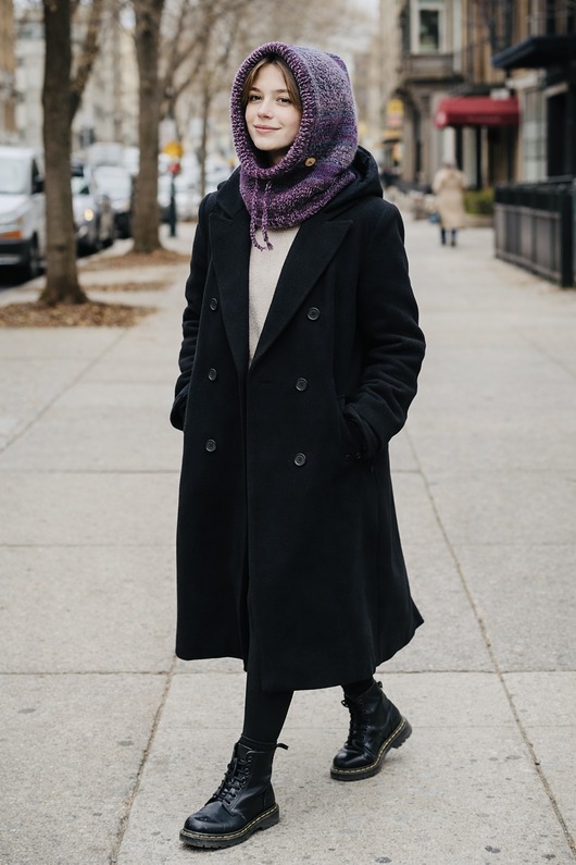 czapki damskie Balaclava oversize kominiarka kaptur zamiast czapki z wełną merino