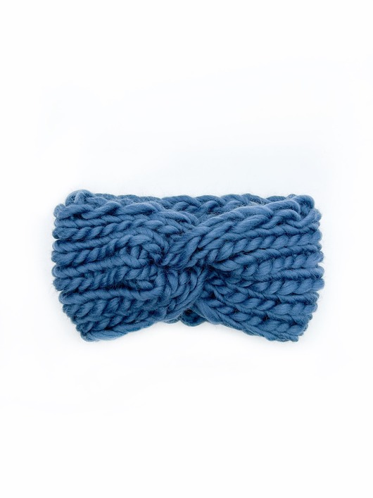 czapki damskie Niebieska opaska turban z grubej wełny peruwiańskiej