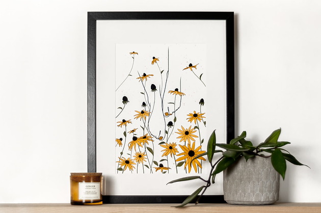 grafiki i ilustracje Ilustracja Autorska: Stopy wśród kwiatów rudbekii